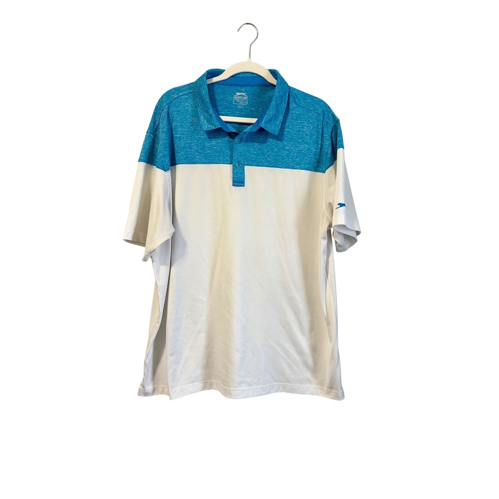 Slazenger Mens Golf Polo Shirt Blue White Color Block Short Sleeve XXL